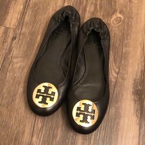 Tory Burch Black and Gold flats